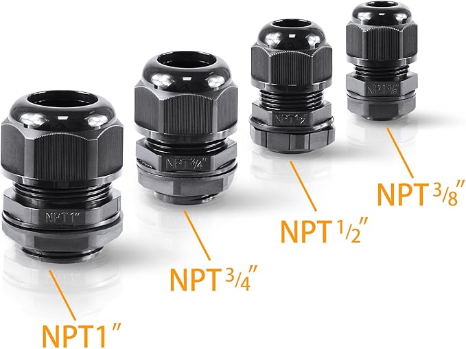 XHF 25 Pcs 3/8" IP68 Strain Relief Nylon Cord Grip NPT Cable Glands Adjustable UL Listed and RoHS Compliant (Black)