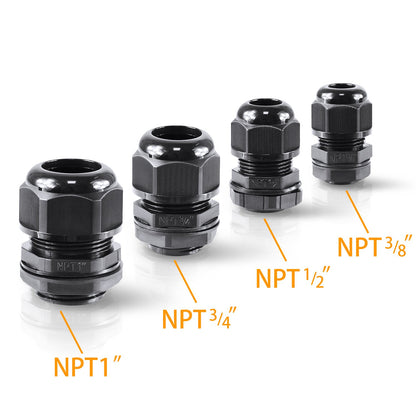 XHF 5 Pcs 3/4" IP68 Strain Relief Nylon Cord Grip NPT Cable Glands Adjustable UL Listed and RoHS Compliant (Black)