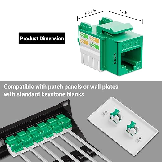 iwillink 10Gbps Cat6 Keystone Jack, RJ45 Keystone Jack 25-Pack and Keystone Punch-Down Stand, UTP Modular Ethernet Jack Insert 90-Degree, Punch Down Keystone Jack Adapter, Green