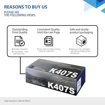 CLT-K407S Black Toner Cartridge 1-Pack Replacement for Samsung CLT-K407S for CLX-3180, CLX-3186, CLX-3185N, CLX-3185FW, CLX-318x Series; CLP-321, CLP-326, CLP-320N, CLP-325W, CLP-32x Series Printer