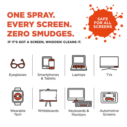 WHOOSH! Screen Shine Go 2-Pack – Two 1 fl oz Refillable Touchscreen Cleaners with Microfiber Cloths for Car, iPad, Laptop and Eyeglasses – Powerful Streak-Free Cleaning – Pocket-Sized, TSA-Approved