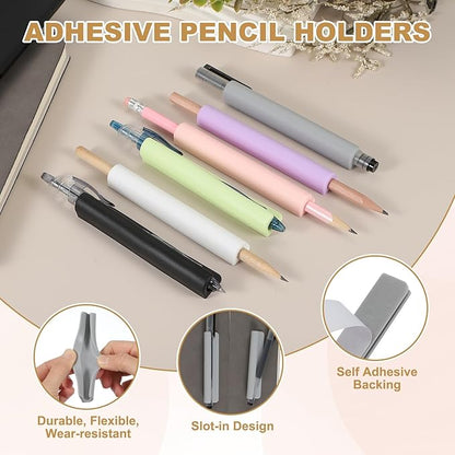PATIKIL 2 Pcs Adhesive Pencil Holders, 105mm Long Universal Pencil Clip Silicone Pen Holder Office Pen Organizer for Desk Wall Clipboard Notebook Tablet Case Stylus, Pink
