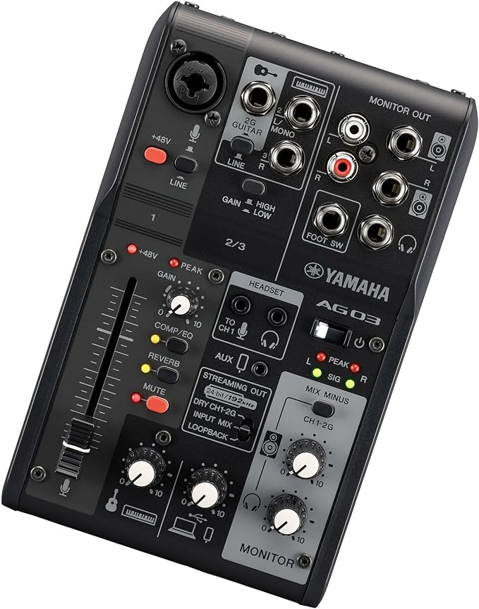 Yamaha AG03MK2 Black 6-Channel Live Streaming Loopback Mixer/USB Interface with Steinberg Software Suite