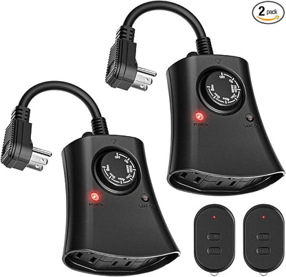 Lights Plug Timer Outdoor, Dusk to Dawn Electrical Timer Switch with Remote, Waterproof 3 Grounded Electrical Outlets for Halloween Christmas, 2PCS