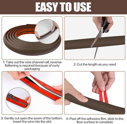 Floor Cord Cover Cable Cavity Self Adhesive Cord Hider Floor 3.3FT Floor Cable Management Power Cord Protector Floor Electric Cord Covers for Offices, Gym, Exhibitions (CoffeeBrown, 1.18" x 3.3')