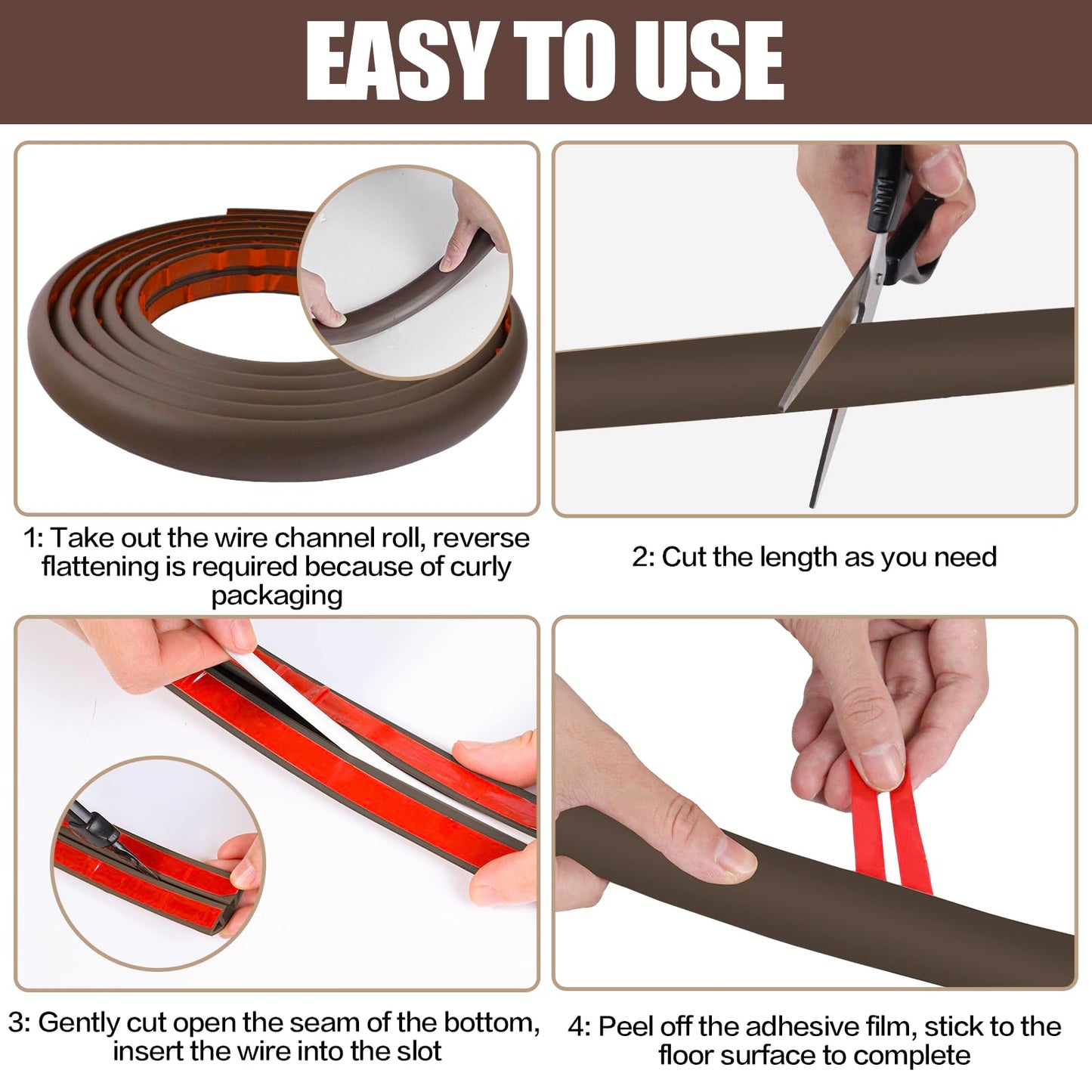 Floor Cord Cover Cable Cavity Self Adhesive Cord Hider Floor 10FT Floor Cable Management Power Cord Protector Floor Electric Cord Covers for Offices, Gym, Exhibitions (CoffeeBrown, 1.18" x 10')