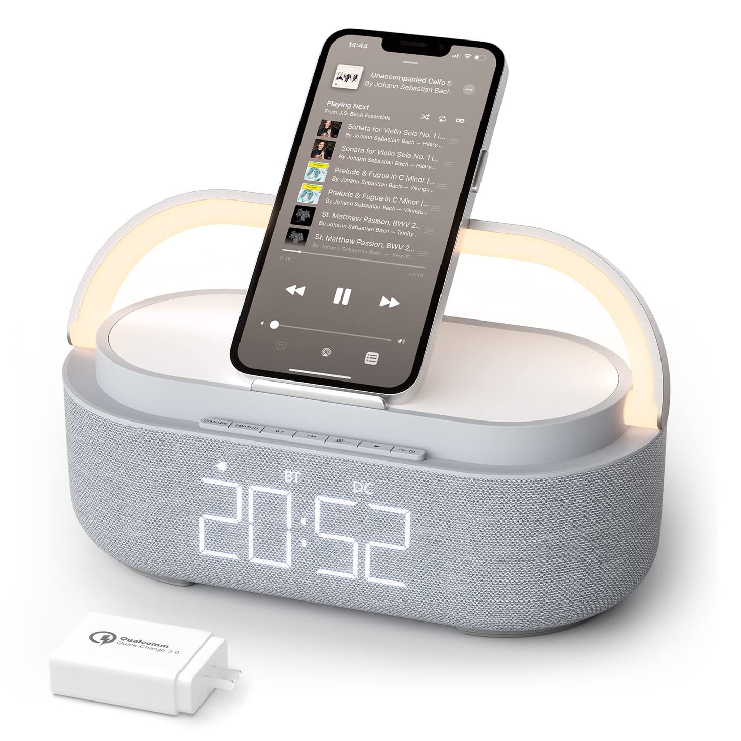 Bluetooth Speaker Alarm Clock & Wireless Charger for Bedside, Home, Office