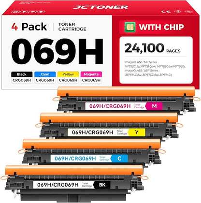 069H 069 Toner Cartridge Set 4-Pack MF753Cdw High Capacity Replacement for Canon 069H 069 Toner Compatible with Canon Color imageCLASS MF753Cdw MF751Cdw LBP674Cdw Printer Ink Black Cyan Magenta Yellow