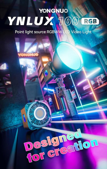 YONGNUO YNLUX100 RGB 120W LED Video Light Handheld Light with Bowens Mount 2700k-10000k Bi-Color tempreture and RGB 2.4G APP Remote Control for Studio Video, YouTube, Vlog, Live Stream, Filming, etc