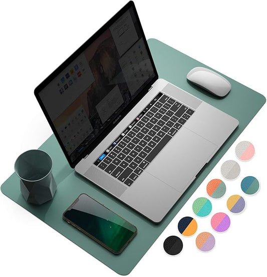 YSAGi Dual-Sided Desk Mat, 23.6" x 13.7" Waterproof PU Leather Desk Pad Protector for Keyboard and Mouse, Desk Writing Pad for Office and Home (Pistachio Green + Green Blue)