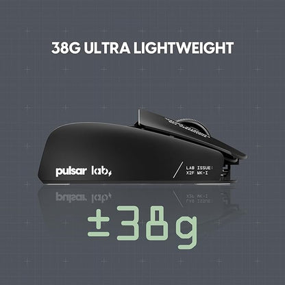 Pulsar Gaming Gears LAB X2F Wireless Fingertip Gaming Mouse, Ultra Lightweight 1.34 oz (38 g), HUANO Blue Pink Dot Switches, 32,000 DPI, 750 IPS, XS-1 Sensor, 8K Compatible (Black)