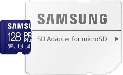 Samsung PRO Plus microSD Memory Card + Adapter, 128GB microSDXC, Up to 180 MB/s, Full HD & 4K UHD, UHS I, C10, U3, V30, A2, for Android Smartphones, Tablets, GoPRO, and DJI Drone (MB MD128SA/AM)