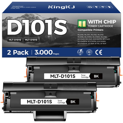MLT-D101S Toner Cartridge Black 2-Pack High-Yield Replacement for Samsung MLT-D101S D101S Compatible with Samsung ML-2160 ML-2161 ML-2166W ML-2168 SCX-3400 SCX-3405FW SCX-3406W SF-760P Laser Printers