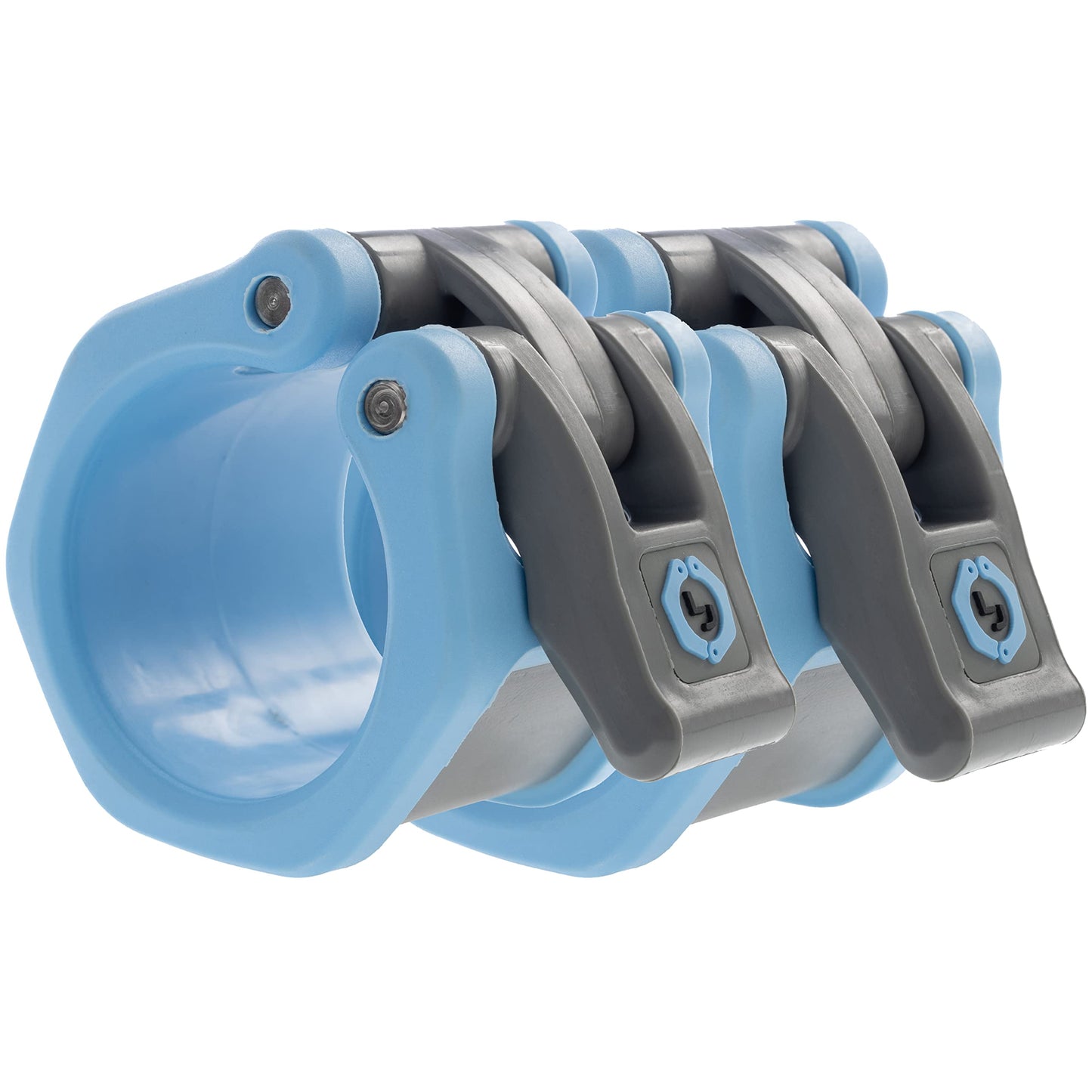 Lock-Jaw Barbell Collars HEX Olympic Barbell Clamps 2 Pcs – Heavy Duty Bar Clamps for 2” & 50mm Olympic Bars – Secure Weight Bar Clamps for Strength Training & Home Gym Accessories – Light Blue