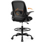 Drafting Chair Tall Office Chair with Flip-up Armrests, Adjustable Height, and Enhanced Lumbar Support - Ergonomic Rolling Stool, Back Support, and Adjustable Foot Rest Ring Light Blue
