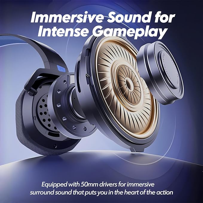 NUBWO G06 Dual Wireless Gaming Headset with Microphone for PS5, PS4, PC - 23ms Low Latency Audio - 100-Hour of Playtime - 50mm Drivers (Black-Blue)