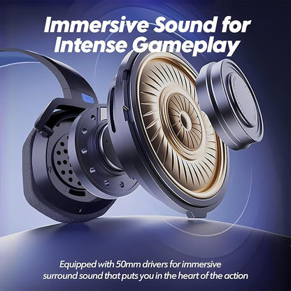 NUBWO G06 Dual Wireless Gaming Headset with Microphone for PS5, PS4, PC - 23ms Low Latency Audio - 100-Hour of Playtime - 50mm Drivers (Black-Blue)