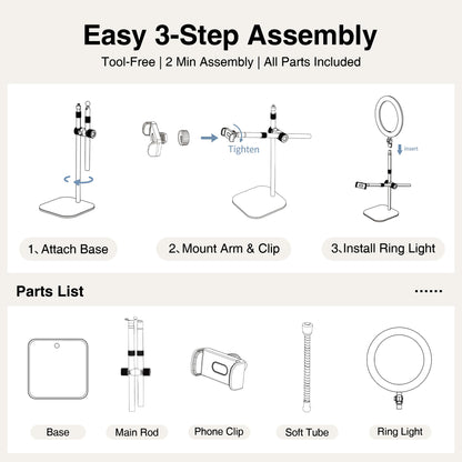 Overhead Phone Mount, Overhead Camera Mount Stand [Anti-Shaking] with 10.5" Ring Light, Desk Stand for iPhone with Ring Light for Video Recording, Zoom Meeting, YouTube, TikTok