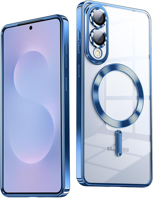 Slim Thin for Samsung Galaxy S25 Edge Case, Compatible with MagSafe, Built-in Camera Lens Protector, Shockproof Protective Phone Case, Soft Electroplated Clear Cover, Sapphire Blue