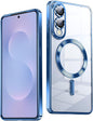 Slim Thin for Samsung Galaxy S25 Edge Case, Compatible with MagSafe, Built-in Camera Lens Protector, Shockproof Protective Phone Case, Soft Electroplated Clear Cover, Sapphire Blue