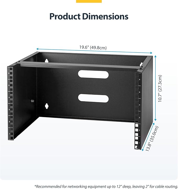 StarTech.com 6U Wall Mount Network Rack - 14 Inch Deep (Low Profile) - 19" Patch Panel Bracket for Shallow Server and IT Equipment, Network Switches - 44lbs/20kg Weight Capacity, Black (WALLMOUNT6)