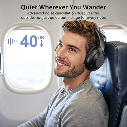 Riibox Y7Pro Hybrid Active Noise Cancelling Headphones, LDAC Hi-Res Audio, 75H Playtime, Deep Bass, Comfort Fit & Foldable Wireless Over-Ear Bluetooth Headphones for Home Office Travel – Black