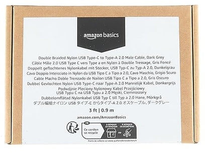 Amazon Basics USB-C to USB-A 2.0 Fast Charger Cable, Nylon Braided Cord, 480Mbps Speed, USB-IF Certified, for Apple iPhone 16/15, iPad, Samsung Galaxy, Tablets, Laptops, 3 foot, Dark Grey