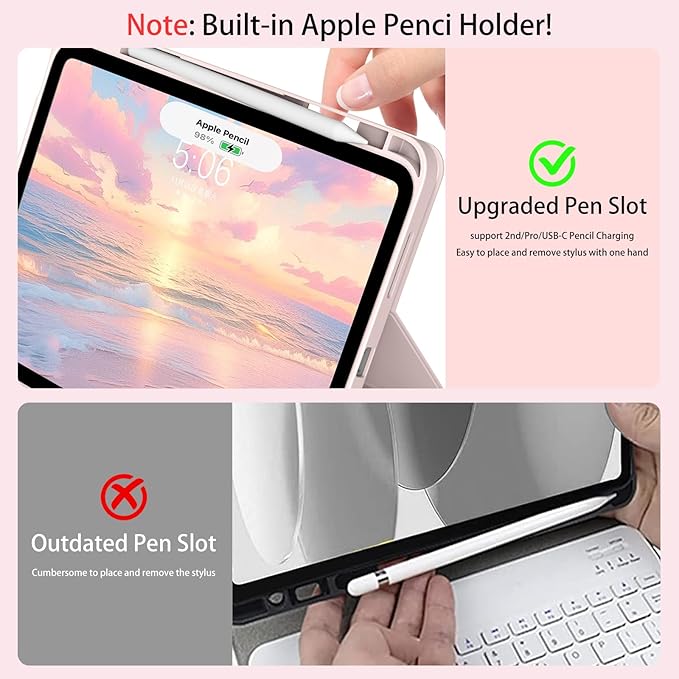 JKSML for iPad(A16) 11th/10th Generation Case with Keyboard (11/10.9 inch) 2025/2022, 7 Color Backlight Detachable Bluetooth Cover with Trackpad, Flip Stand Case Thin with Pencil Holder, Baby Pink