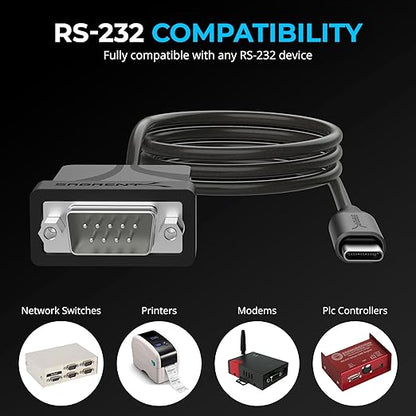 SABRENT USB-C to DB9 Serial RS-232 Adapter Cable 3FT, Prolific PL2303GS Chipset, USB 2.0, 1bps-12Mbps Baud Rate, for POS Terminals, Modems, GPS, Industrial Devices (CB-D9C3)