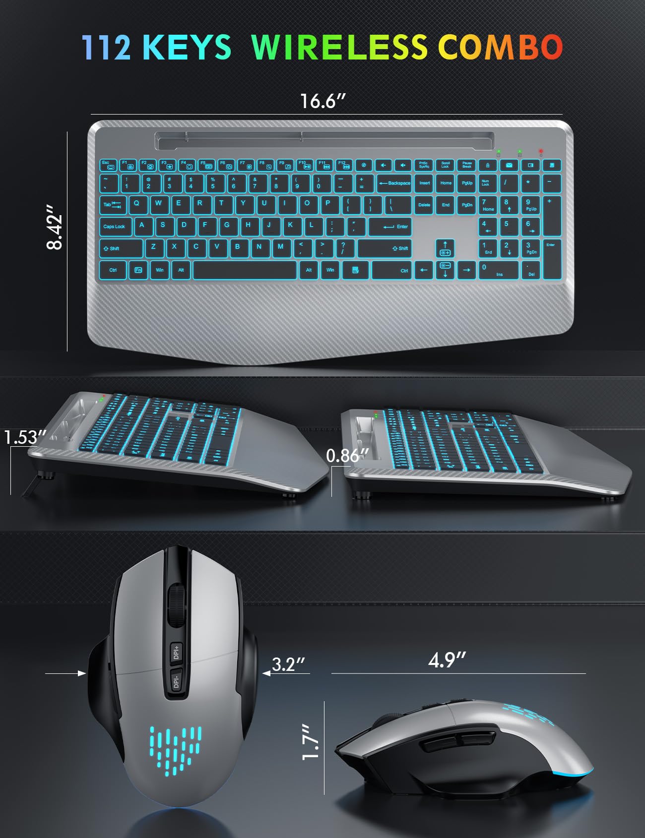 SABLUTE Wireless Keyboard and Mouse Combo, Backlit Scissor Keys, Wrist Rest