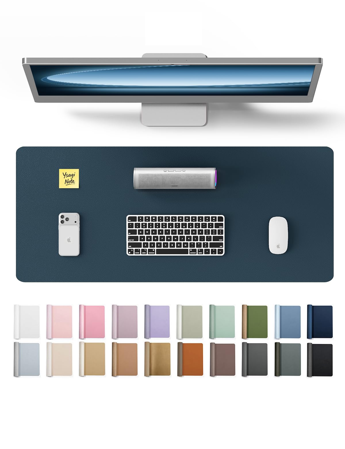 YSAGi Large Extended PU Leather Desk Pad Protector – Non-Slip Waterproof Desk Mat for Office & Home, Easy Clean Mouse Pad & Laptop Writing Blotter 35.4"x17" Black — 23.6" x 13.8"