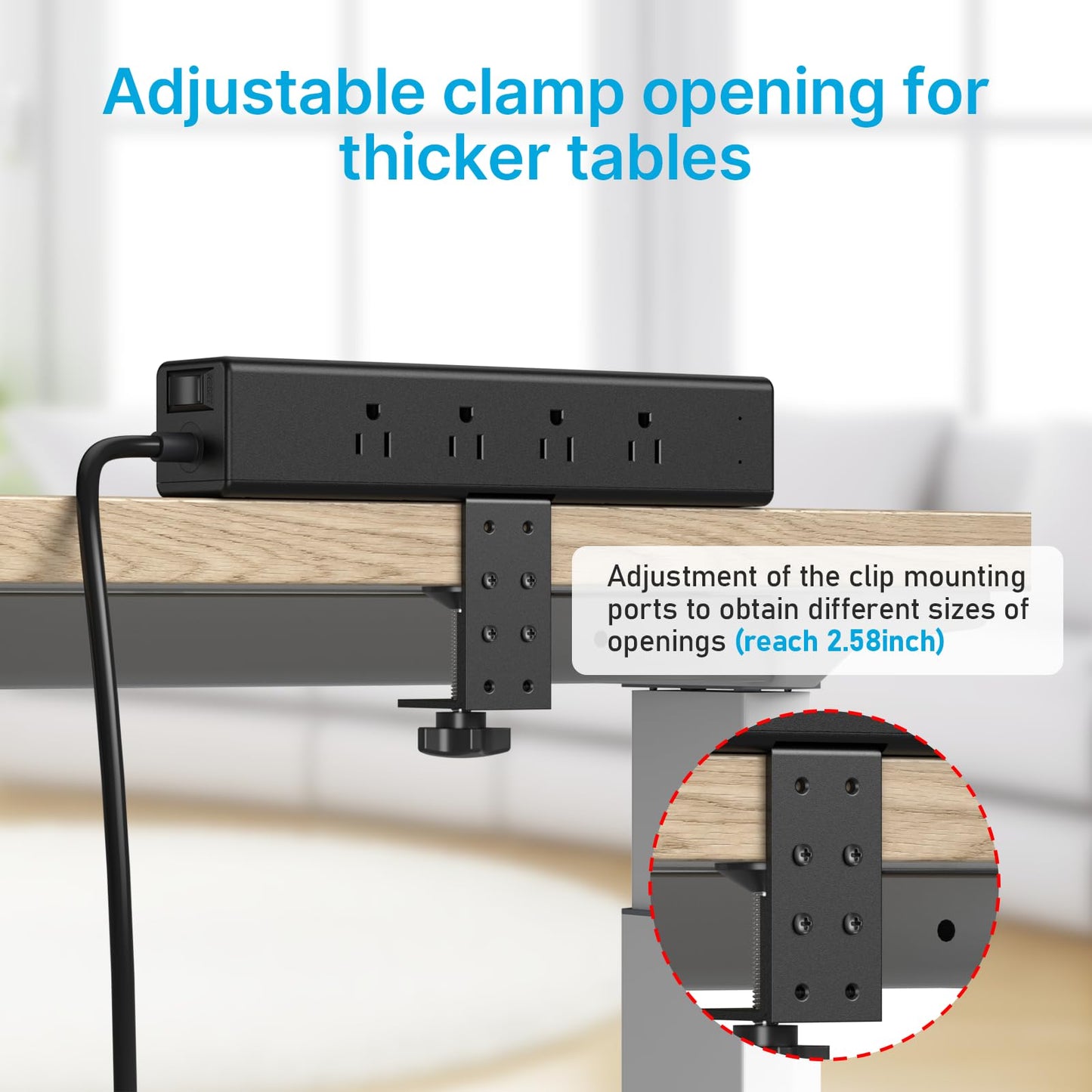 CCCEI 20W Per Side USB-C Desktop Outlet Station, Clamp Power Strip Surge Protector 4800J, Home Office Standing Desk Organizers and Accessories, 10FT 14AWG 15A Extension Cord, Switch, ETL Listing.