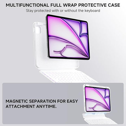 ONLY fit for iPad 12.9 inch Pro 6/5/4/3rd Gen & 13 inch iPad Air (2025 M3, 2024 M2) Case with Detachable Keyboard Trackpad, 360 Rotate Cover Pencil Holder 12 Shortcut Key 7 Color Backlit, White