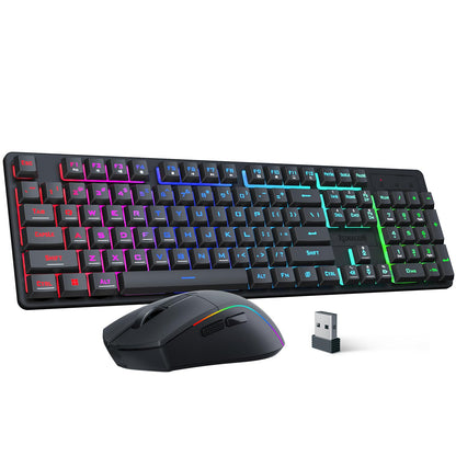 Redragon S107KS Wireless Gaming Keyboard and Mouse, RGB Backlit, 3 Mode (Wired/2.4G/BT), Up to 10,000 DPI Gaming Mouse with Software, Ultra Lightweight 65g, 25 Key Anti-Ghosting Keyboard for PC