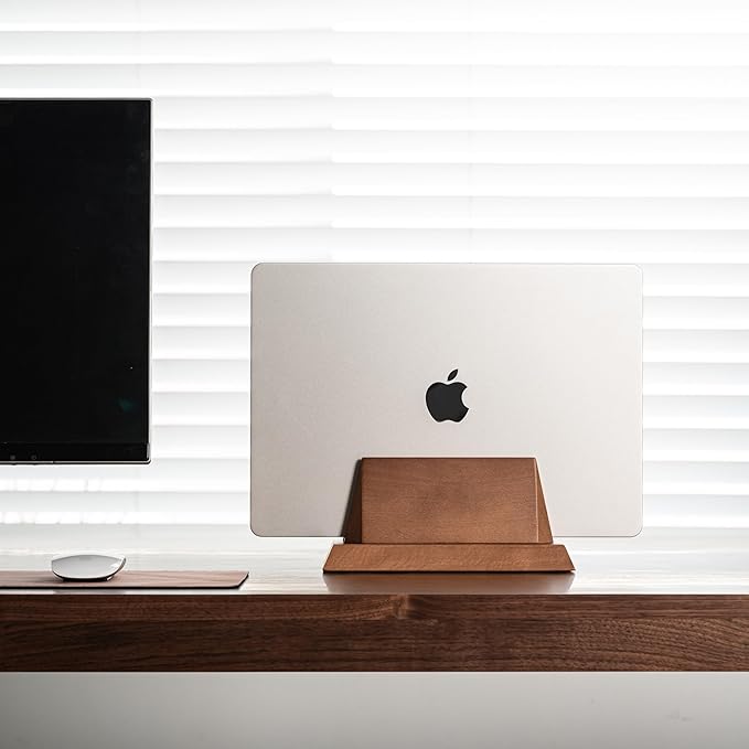 ZMARKRAFT® Adjustable Vertical Laptop Stand Holder Compatible with All Laptops, Solid Wood MacBook Stand, Wooden iPad Holder, Manually Adjustable Without Any Tool