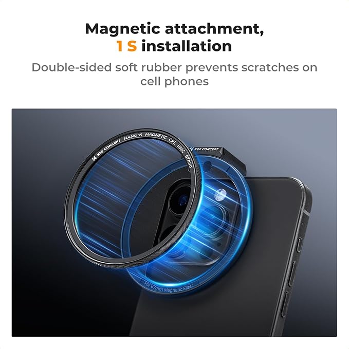 K&F Concept Clip On 67mm CPL Magnetic Phone Lens Filter Kit, Phone Clip with Magnetic Adapter Ring/Cold Shoe/Locking Knob, Polarizer Filter for iPhone 16 15 Pro Max 14 13