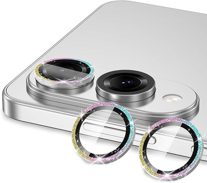 for Samsung Galaxy S25 Edge Camera Lens Protector, Individual Metal Ring Tempered Glass Lens Cover, [Strong Adsorption] Scratch Resistant Ultra-Thin HD Clear Lens Cover, 1 Set-Colorful Sparkly