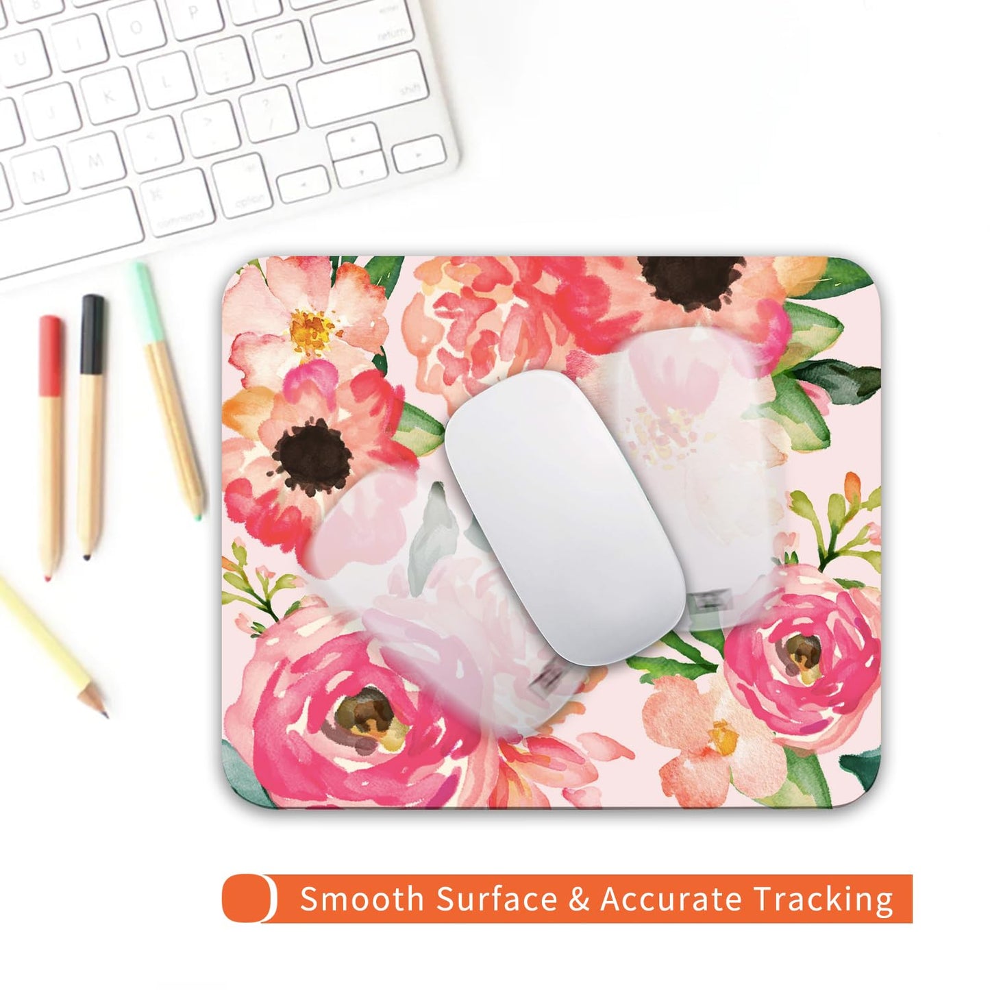Armanza Square Mouse Pad Pink Watercolor Flower, Personalized Premium-Textured Custom Mouse Mat Design, Washable Mousepad Cloth, Non-Slip Rubber Base Computer Mouse Pads for Wireless Mouse