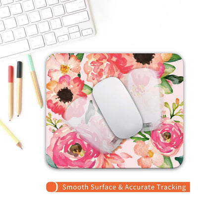 Armanza Square Mouse Pad Pink Watercolor Flower, Personalized Premium-Textured Custom Mouse Mat Design, Washable Mousepad Cloth, Non-Slip Rubber Base Computer Mouse Pads for Wireless Mouse