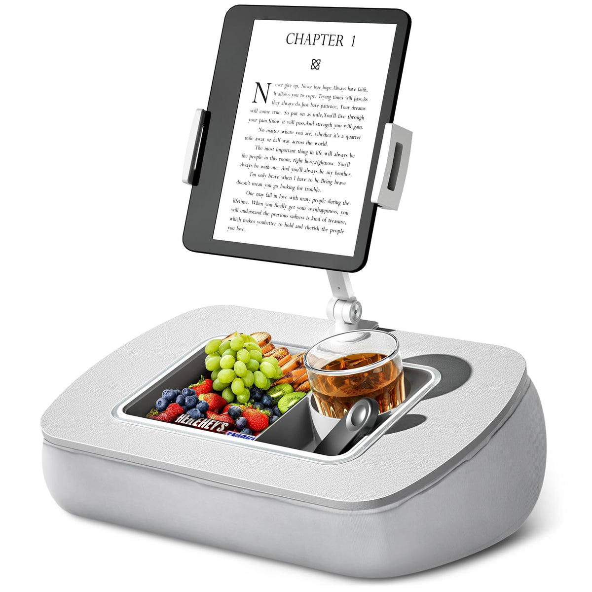 ERGONOV Tablet Pillow Stand for Lap, Adjustable iPad Holder with Snack Bowl