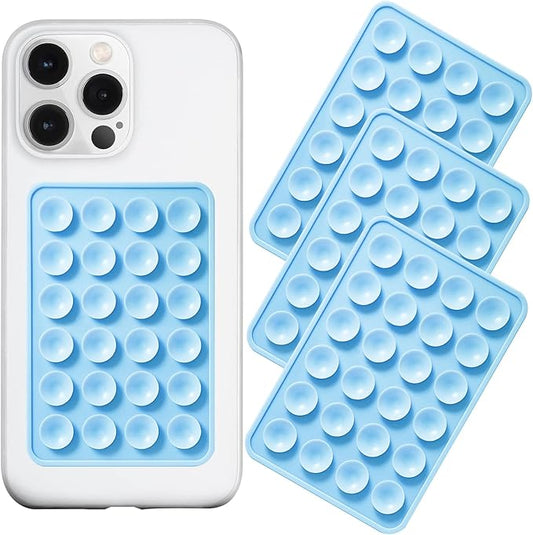 Anteel Silicone Suction Phone Case Mount 3 Pack, Silicon Adhesive Suction Cup Phone Mount, Non Slip Sticky Phone Grip for Cellphone, Strong Grip Holder for Selfies and Videos (Baby Blue)