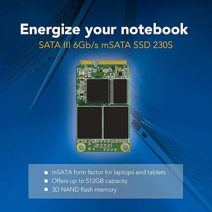 Transcend 128GB mSATA SSD with Dram Cache, Up to 550MB/s, Mini SATA III 6G/s Internal Solid State Drive for Ultrabook, Desktop, Tablet, PC, GPS, Server, 3D TLC NAND Flash, LDPC Error Correction, ECC