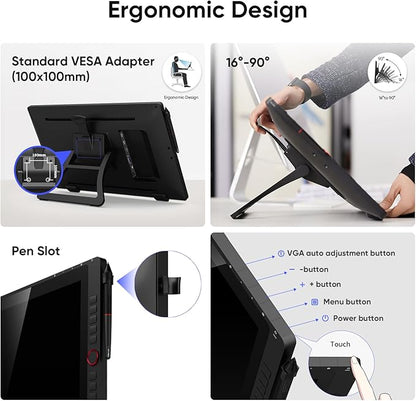 XPPen Artist 24 Pro 2.5K QHD Drawing Tablet with Screen,16.7M Colors Graphics Tablet with 8192 Pen Pressure Battery-Free Tilt Stylus & 20 Shortcut Keys for Windows, Mac, Chrome, Linux, 23.8"