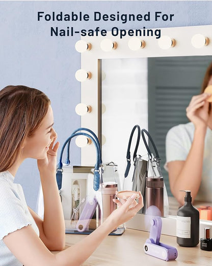 SWEETFULL Portable Handheld Mini Fan with LED Display, 3-in-1 Personal Foldable USB Rechargeable Hand Held Fan & Flashlight for Travel, Lash Eyelash, Cute Small Pocket for Women, Girls