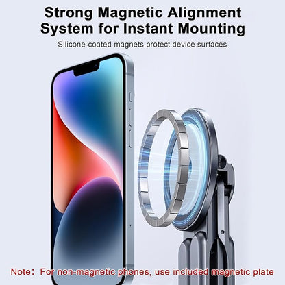 Foldable Laptop Stand for Desk, All-in-One Portable Holder for Laptop, Phone & Tablet with Magnetic Mount - 8-Angle Adjustable Aluminum with Non-Slip Base for 10-15.6" Laptops