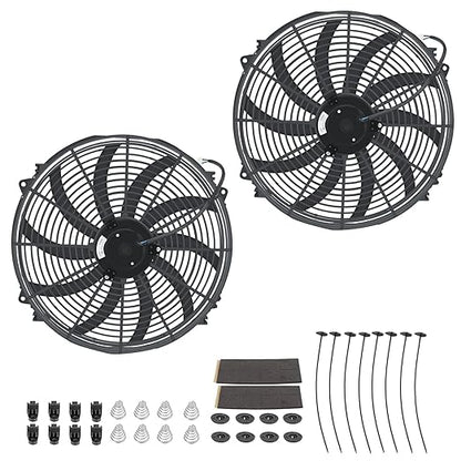 2PCS 16 Inch Universal Slim Fan Push Pull Electric Radiator Cooling 12V 120W Mount Kit Black