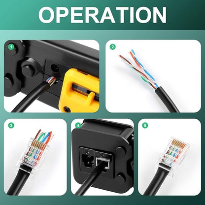 Delgada rj45 Crimp Tool with 50pcs Pass Through Connectors, for Cat6 Cat5e Cat5 Crimping Tool Kit, 50PCS Connectors, Network Cable Tester and Wire Stripper Included, for RJ45/RJ12 Regular