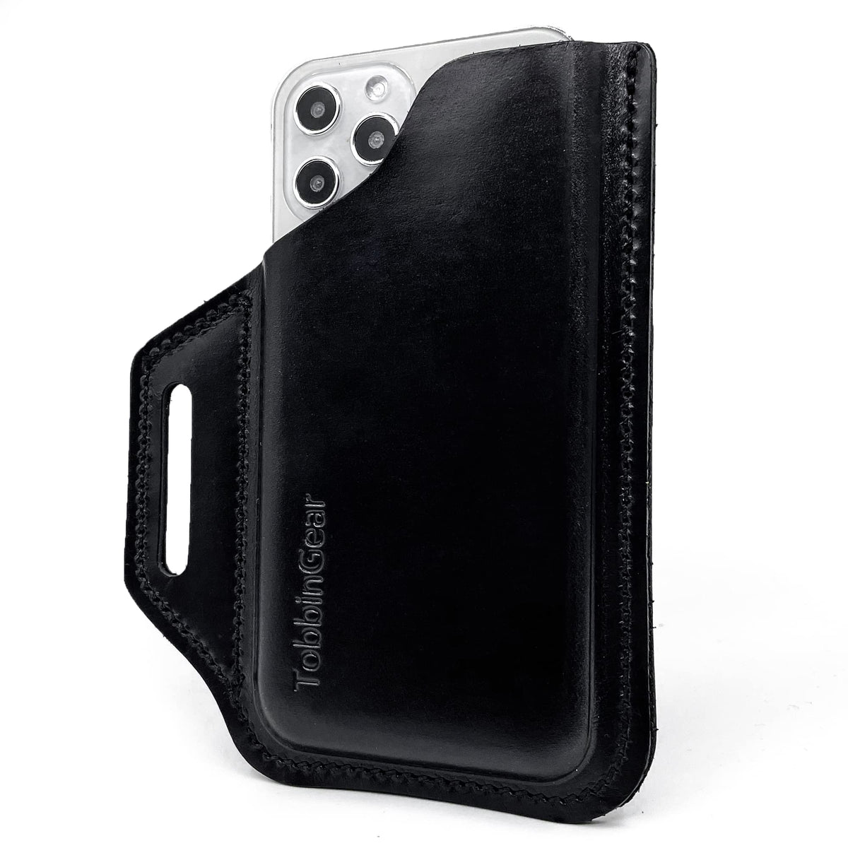 TobbinGear Leather Cell Phone Holster with Belt Clip, Universal Phone Holster for Men Belt Holder, Leather Case for iPhone, Samsung Galaxy Phones, Dark Brown, Large