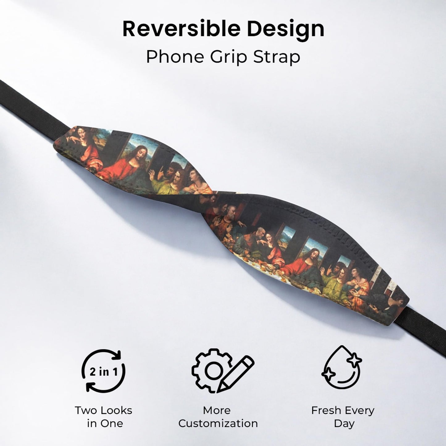 Switchbands Phone Grip Strap – Reversible Holder for Phone, Soft Anti-Drop Holder for Back of Phone, Slim Universal Fit, Arthritis Friendly, Wireless Charging Compatible Art Gift – Last Supper