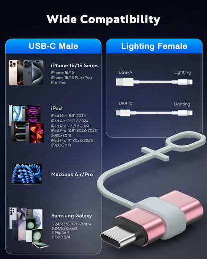 MoKo Lightning to USB-C Adapter for iPhone 17 16 15, Charge Only, 2 PCS